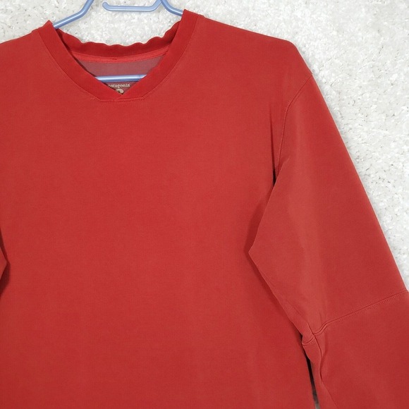 Patagonia Men V Neck Long Sleeve Shirt Size Small Orange Pullover Hiking‎ READ - Picture 3 of 13